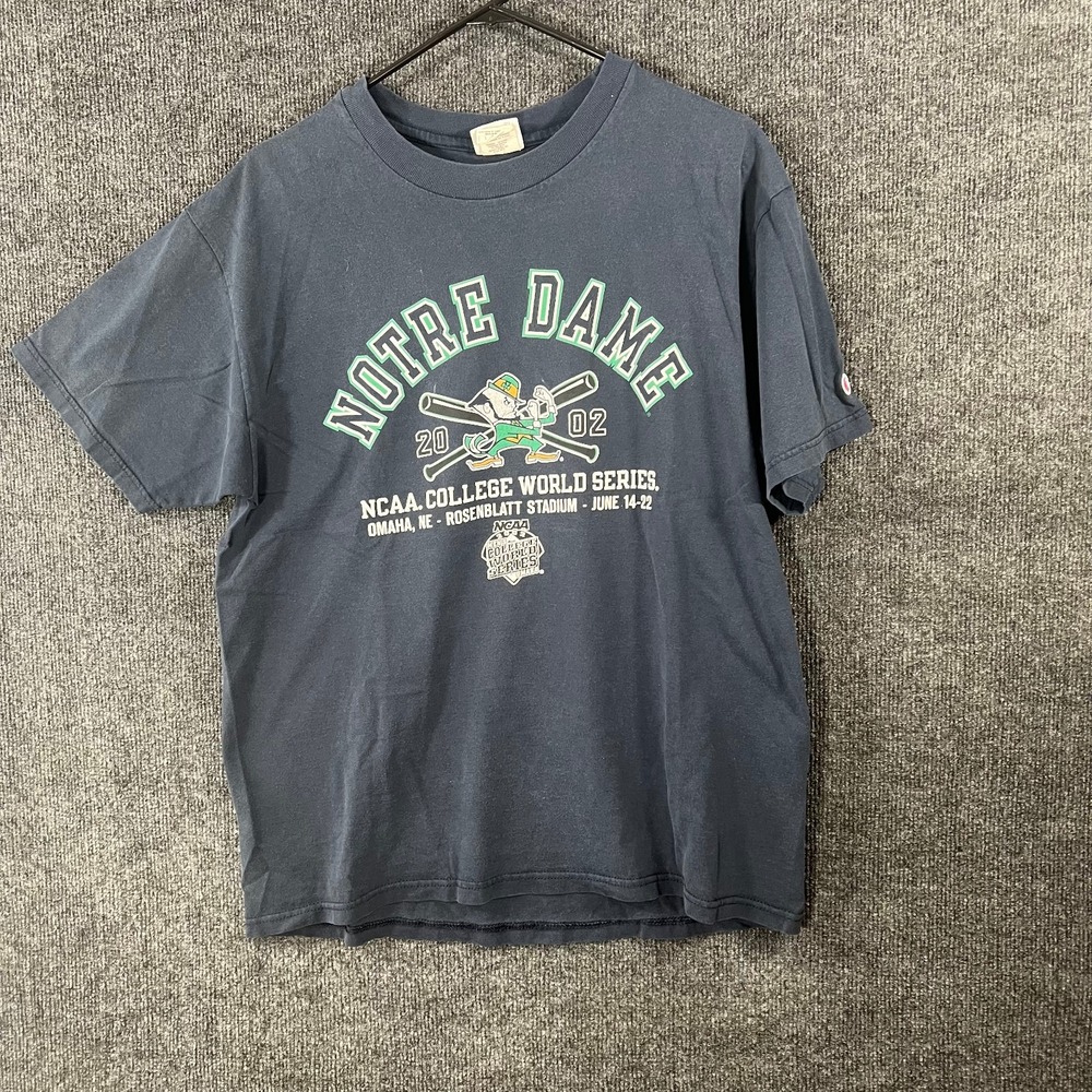 Vintage 2002 Notre Dame Fighting Irish College World Series T-Shirt Men's L Navy